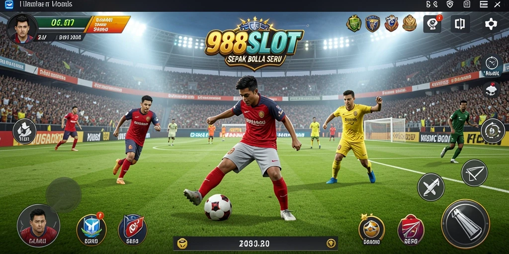 Screenshot utama 988SLOT menunjukkan aksi seru permainan sepak bola.