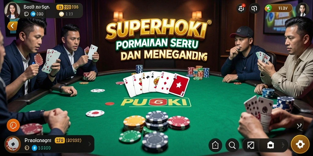 Screenshot utama SUPERHOKI yang menunjukkan keseruan gameplay Poker.